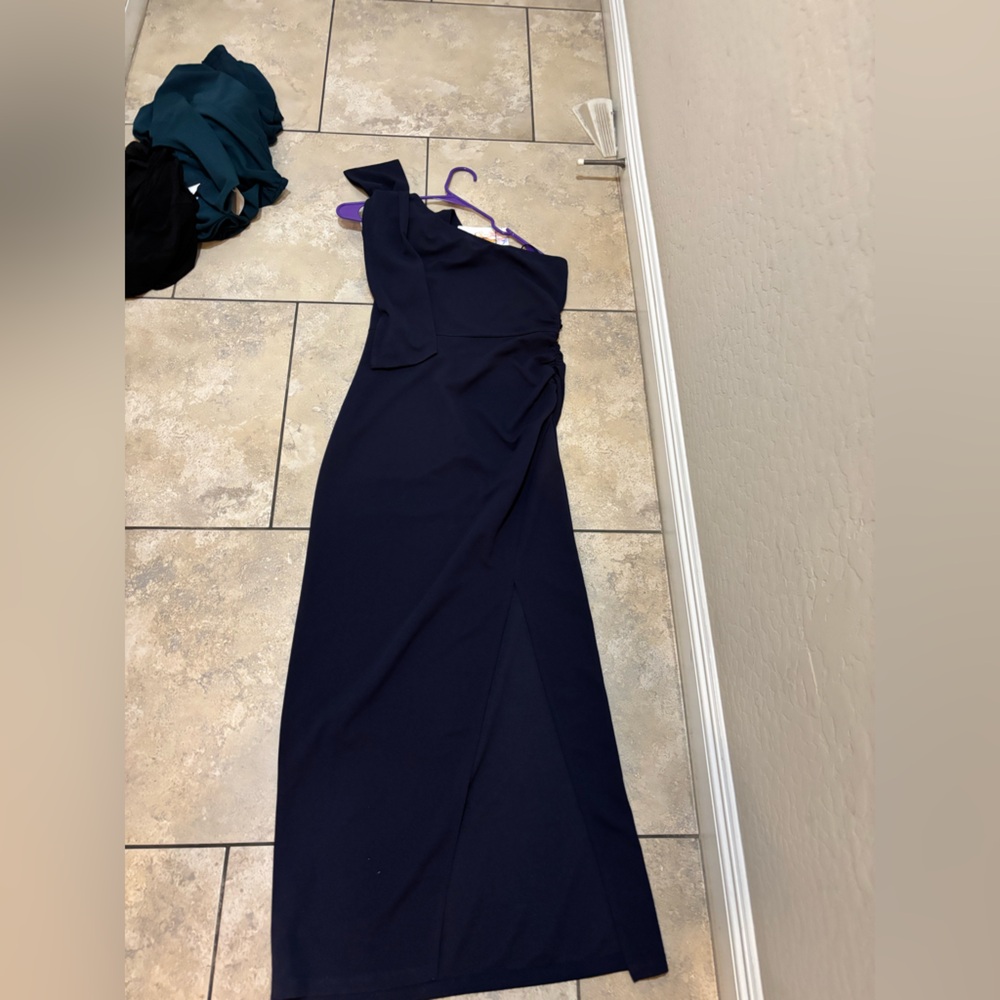 One-Shoulder Navy Evening Gown
